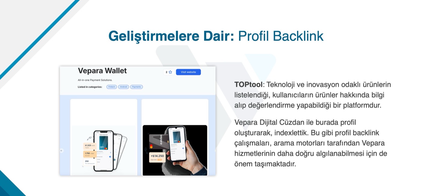 TOPtool Vepara Wallet profil sayfası: Fintech, Android, Payments kategorileri